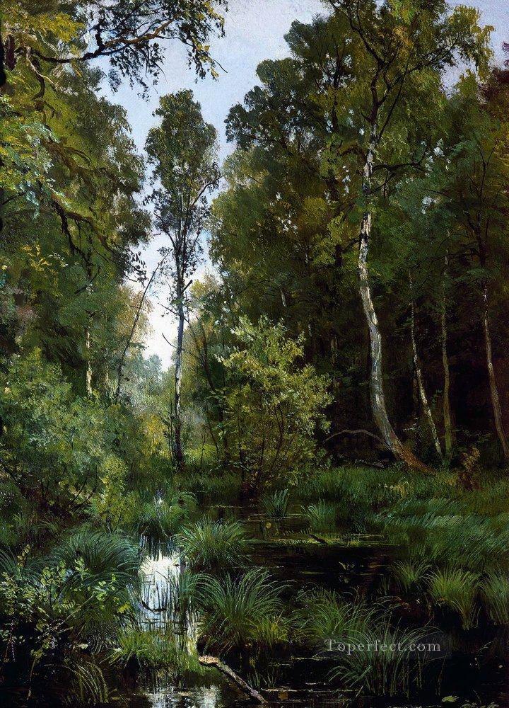 overgrown pond at the edge of the forest siverskaya 1883 classical landscape Ivan Ivanovich Oil Paintings
